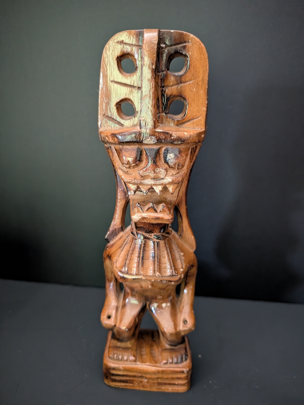 Hand-Carved Wooden Tribal Figure - Brown Home Art 9-2026K